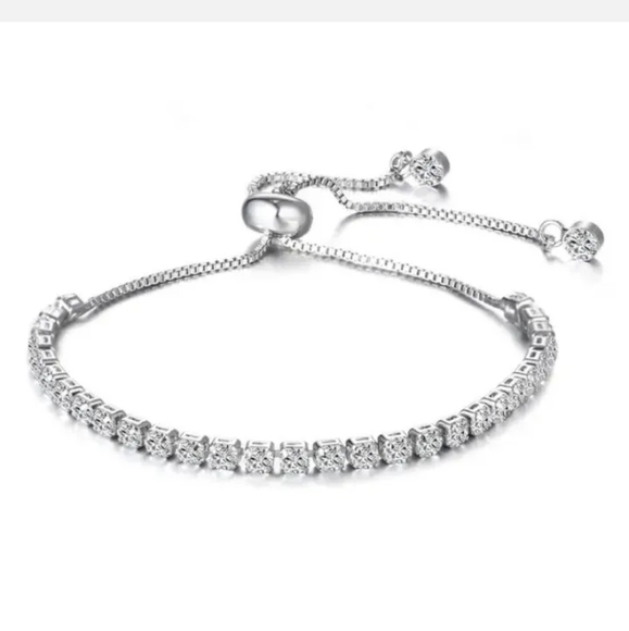 Swarovski® Crystals Elemnts Adjustable Boho Tennis Slider Bracelet - Silver/Gold - Picture 1 of 6